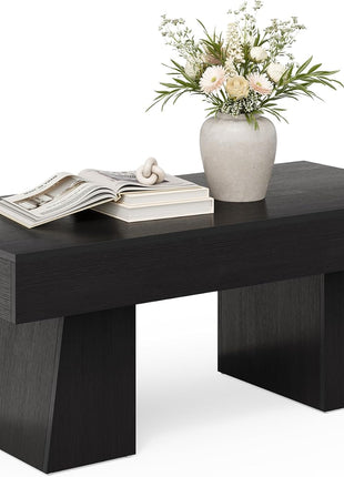 Farmhouse Rectangular Coffee Table - 47-Inch Wooden Accent Table with Sturdy Base for Modern Living Room (Black)