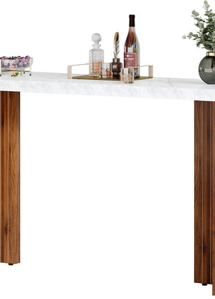 55.12-Inch Contemporary Counter Height Bar Table with Faux Marble Top, Rectangular Design for Kitchen, Dining Room, Living Room, Balcony, and Basement in Walnut and White