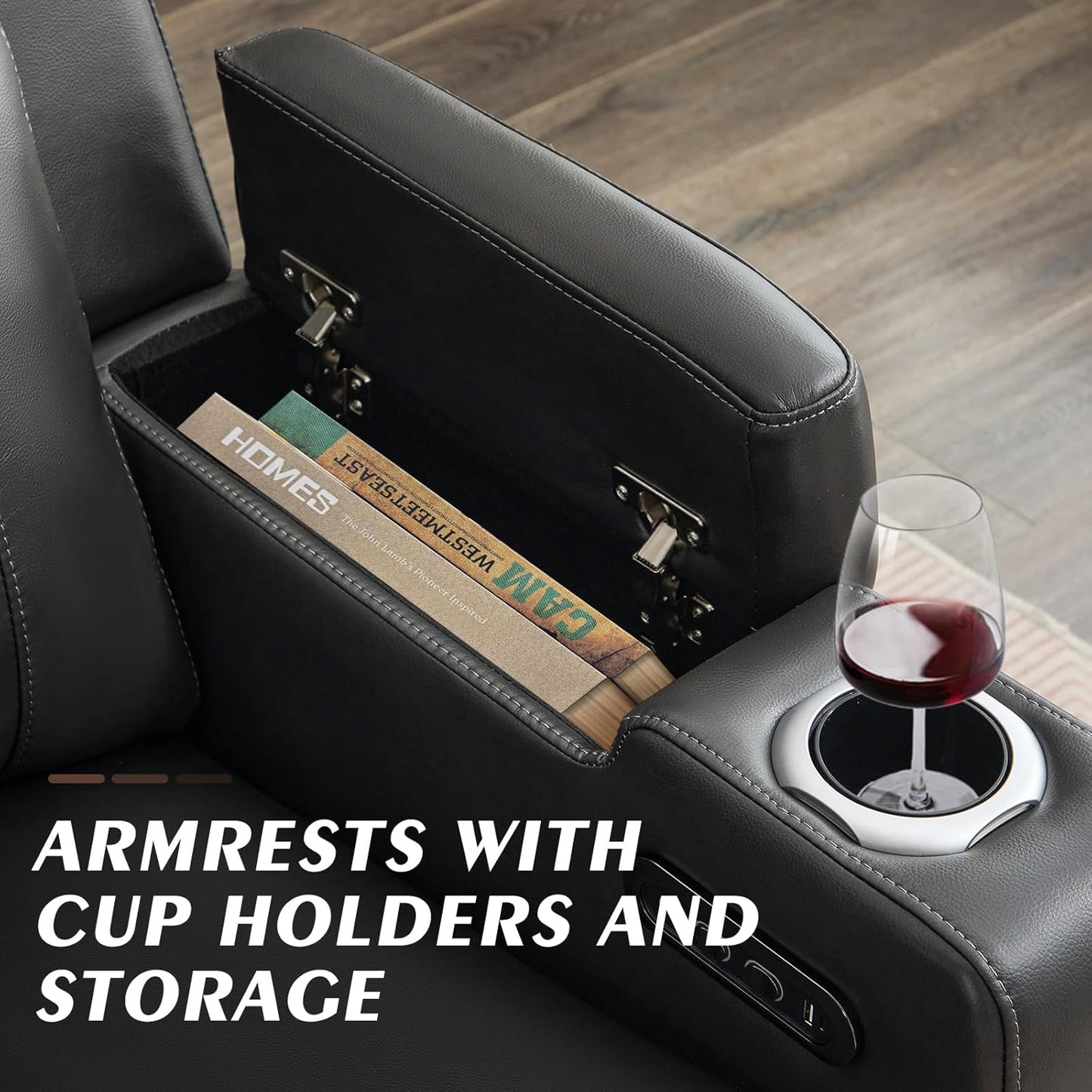 Power Reclining Sofa with Adjustable Headrest, Home Theater Seating Reclining Couch with LED Light/Outlet/Storage/Usb&Type-C, Power Loveseat Recliner Sofa for Living Room (Grey&Black, Sofa)