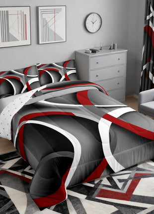 Queen Stripes Comforter Set for Kids and Teens - Gray, Black, and Red Abstract Design, Soft Lightweight Modern Duvet with 1 Comforter and 2 Pillowcases