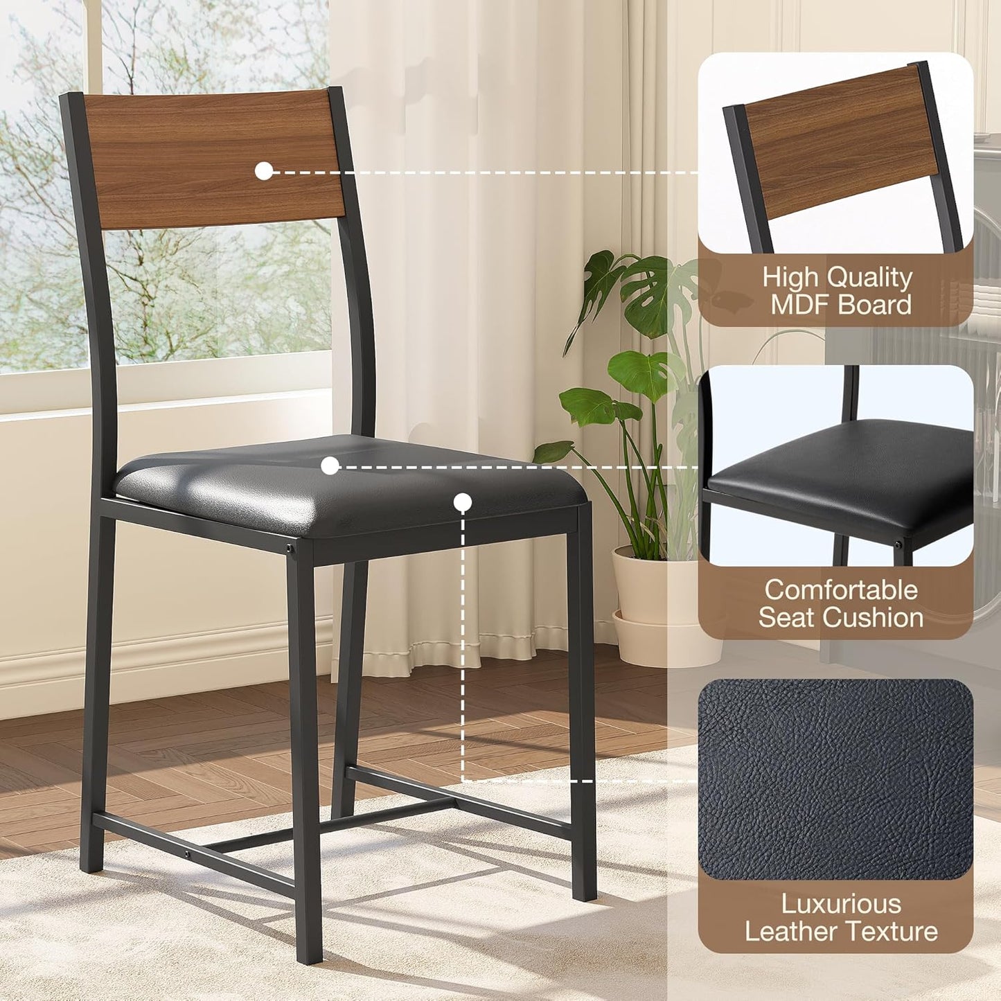 round Dining Table Set for 4, Kitchen Table and Chairs for 4, Dining Room Circle Dinner Pedestal Table, Solid Metal Frame,Space Saving Wood Small Kitchen & Dining Room Furniture,Walnut