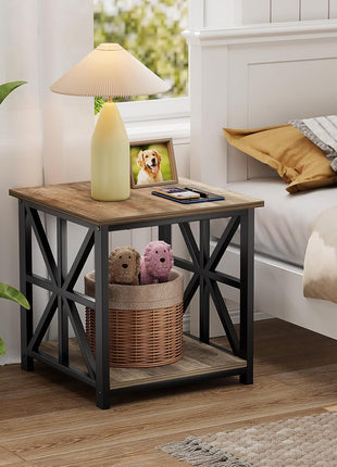 24-Inch Contemporary End Table with Dual-Tier Storage Shelf in Grey Wash Finish, Perfect for Living Room, Bedroom, and Office Use