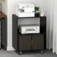 Printer Stand with Storage, File Cabinets with Sliding Doors, Rolling Printer Cart under Desk with Open Storage Shelf for Home Office, Workspace (Black, 23.62" L)