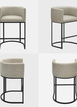 Set of 4 Contemporary 24-Inch Faux Leather Counter Height Bar Stools with Metal Legs and Back Footrest in Greige (White)