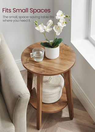 MAEZO 2-Tier Round Side Table with Tapered Legs and Curved Transitions, Perfect for Compact Living Spaces, Honey Brown Finish ULET283T41