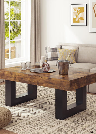 Mid-Century Modern Rectangle Coffee Table - 41.34” Length, Durable Wooden Legs, Perfect for Living Room and Office Use, Easy Assembly