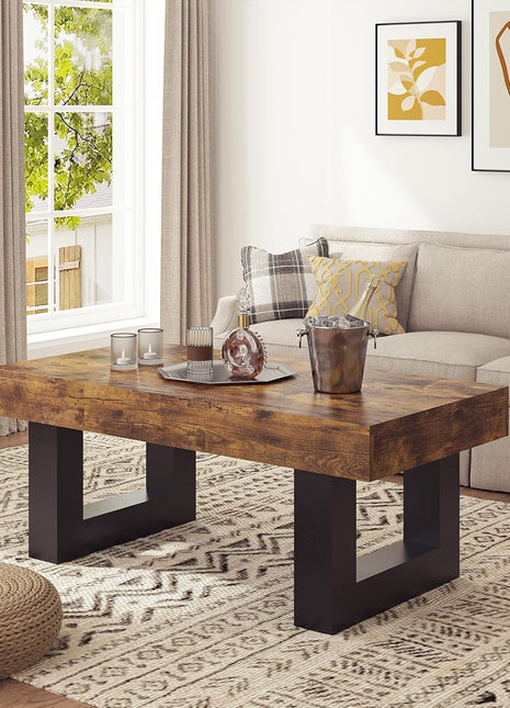 Mid-Century Modern Rectangle Coffee Table - 41.34” Length, Durable Wooden Legs, Perfect for Living Room and Office Use, Easy Assembly