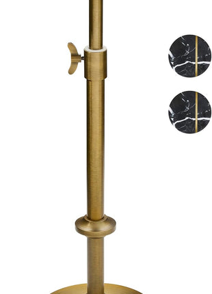 Adjustable-Height Modern Marble Accent Table - 10x10x22-30, Black Marble & Antique Brass, Round End Table with Pedestal Base for Compact Spaces, Vintage Metal Martini Cocktail Table