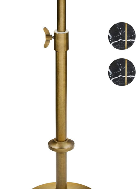 Adjustable-Height Modern Marble Accent Table - 10x10x22-30, Black Marble & Antique Brass, Round End Table with Pedestal Base for Compact Spaces, Vintage Metal Martini Cocktail Table