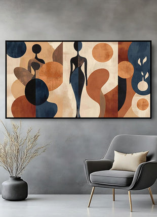 Large Framed Blue and Gold Abstract Wall Art - Waterproof and Easy to Clean, 24x48 Inches, Perfect for Home, Hotel, Restaurant, and Bar Decor