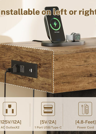 63-Inch Farmhouse Style Console Table with Integrated Charging Station and LED Lighting for Entryway, Sofa, and Hallway Use