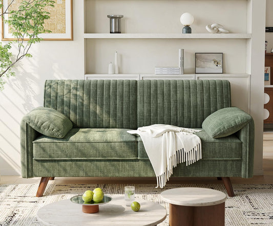 64.5" Loveseat Sofa, Chenille Loveseat Couch for Living Room, 23.2" Deep Seat Love Seat with Padded Arms, Comfy Modern Small Couches for Bedroom, Small Spaces, Dorms, Office, Green