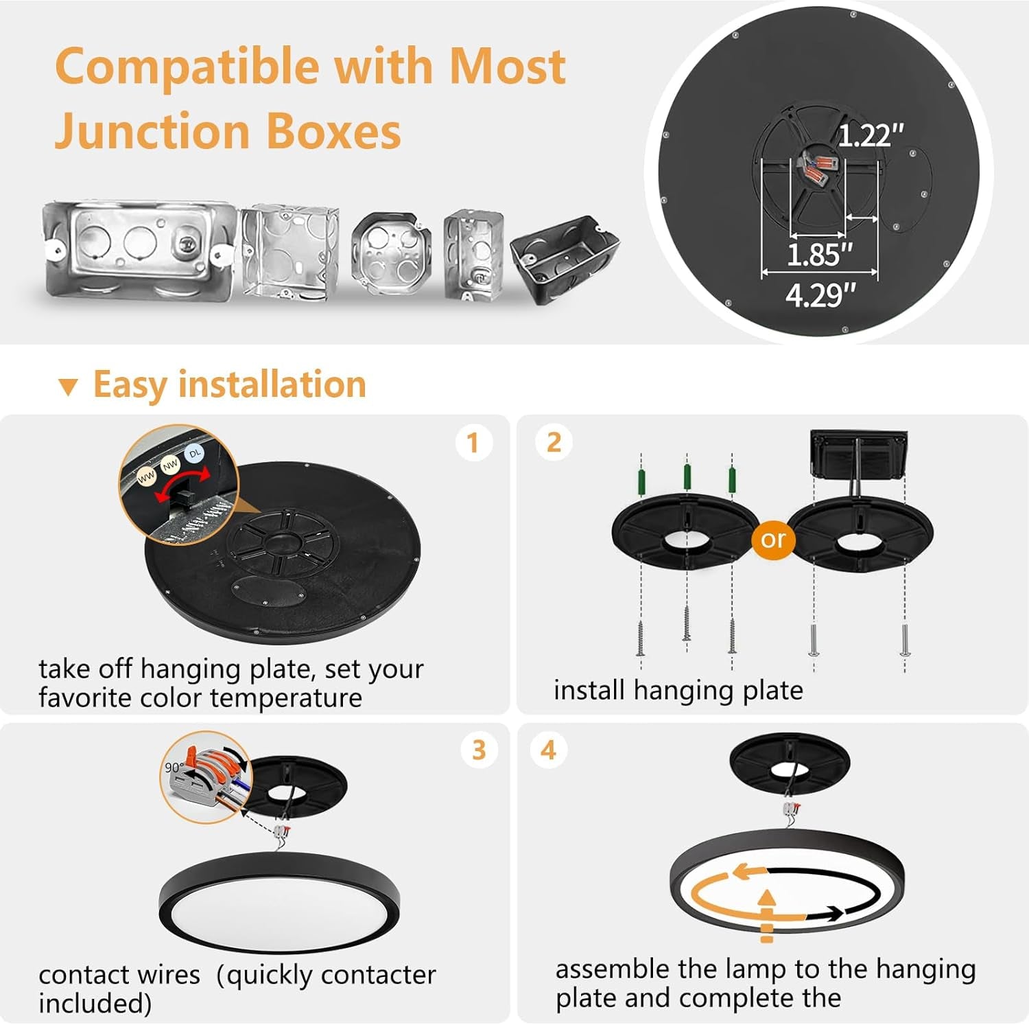 6PK 12 Inch LED Flush Mount Ceiling Light, 24W, 2520LM, 3000K/4000K/6000K CCT Selectable Super Slim Low Profile Ceiling Light, Close to Ceiling round Flat Panel Fixture for Hallway,Bedroom,Kitchen