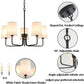Farmhouse Chandelier, Matte Black with White Fabric Shade, Farmhouse Linear Island Lighting Fixture for Kitchen, Dining Room (5-Light Matte Black with Fabric Shades)