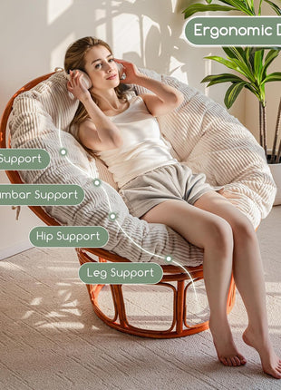 48 x 48 Inch Overstuffed Papasan Chair Cushion with Beige Corduroy Cover (Chair Not Included)