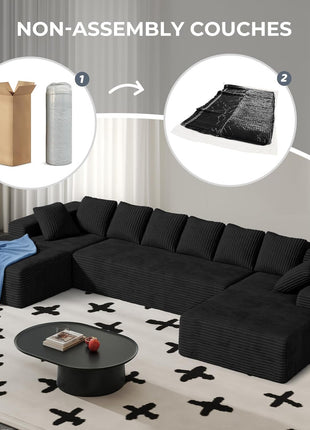 131-Inch Large U-Shaped Sectional Sofa with Chaise – Modular Deep Seat Lounger for Living Room and Bedroom, No Assembly Required