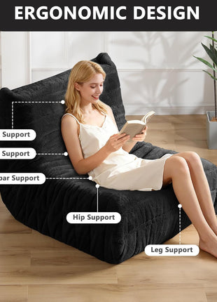 Oversized High-Density Foam Bean Bag Chair for Adults - Giant Sofa for Living Room and Bedroom in Black