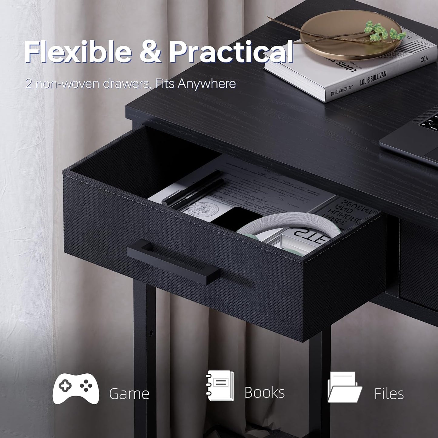 32 Inch Small Computer Desk with 2 Drawers for Bedroom Study Writing Home Office Table for Small Spaces Black