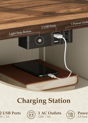 3-Piece Bedroom Set: 47" Wide 6-Drawer Dresser and 2 Farmhouse Nightstands with Charging Station and RGB LED Lights - Engineered Wood, Anti-Tip Design, Rustic White and Dark Walnut Finish