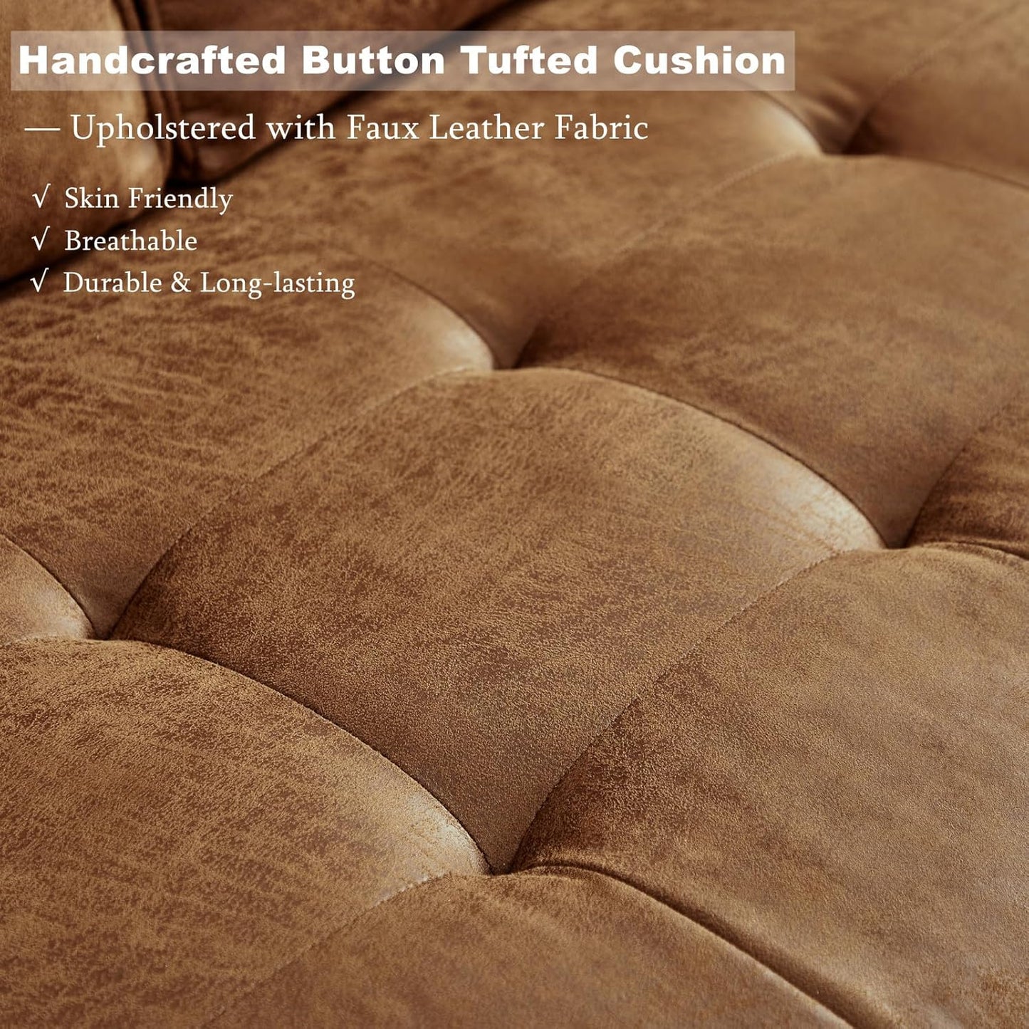 58" Loveseat Sofa Couch, Mid Century Modern Faux Leather Couch with Hand-Sewn Deep Love Seat & 2Pillows, Home Sofa Living Room Small Couches for Small Space,Bedroom,Office,Solid Wood Frame,Brown