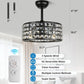 Bladeless Ceiling Fan with Lights and Remote, 18" Caged Industrial Fandelier, Indoor Crystal Chandelier Ceiling Fan for Bedroom, Living Room, Dinning Room, Kids Room, Black