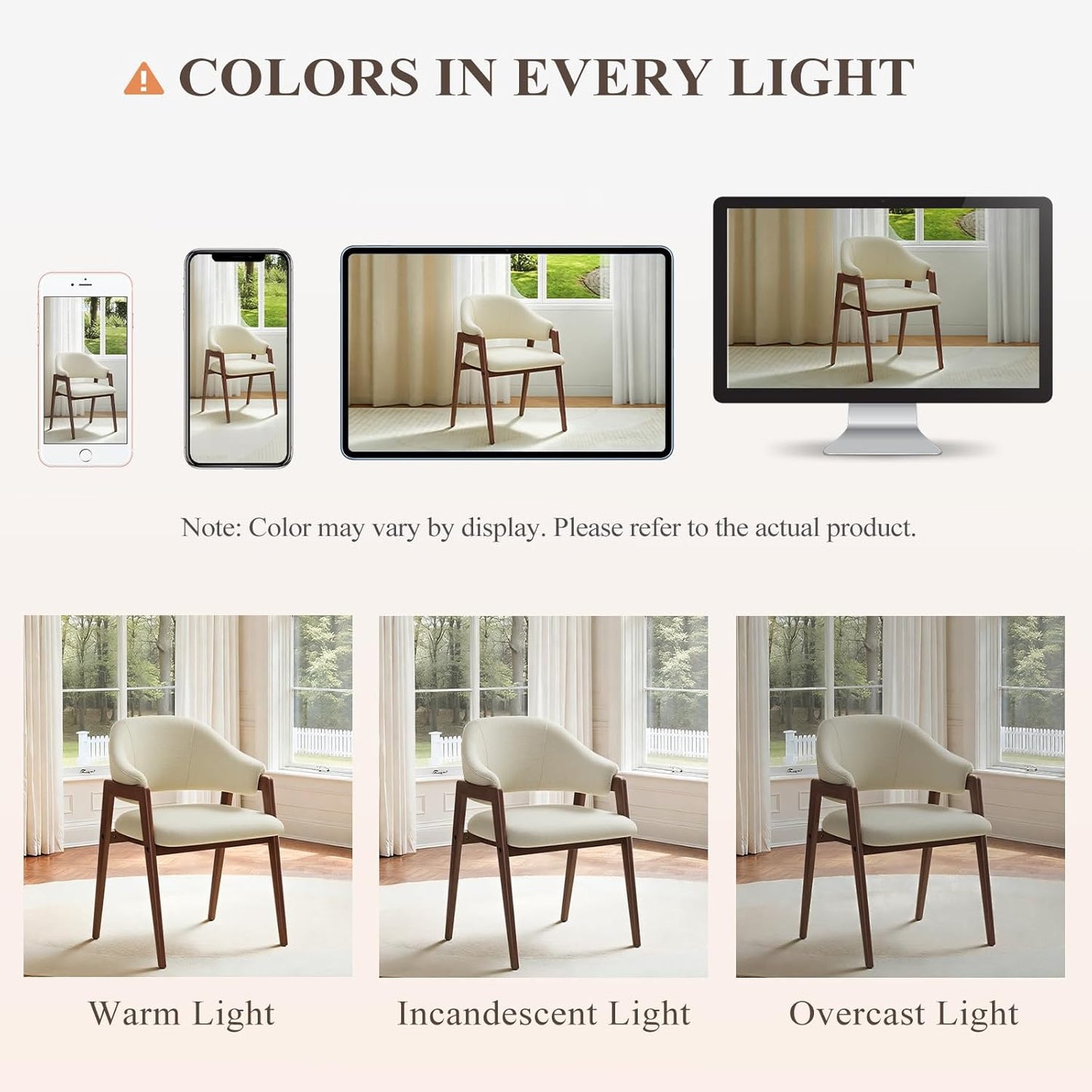 Wooden Dining Chairs Set of 4, Modern Fabric Upholstered Dining Room Chair, Kitchen Side Chairs, Farmhouse Dinner Chair with Curved Open Back for Kitchen, Beige