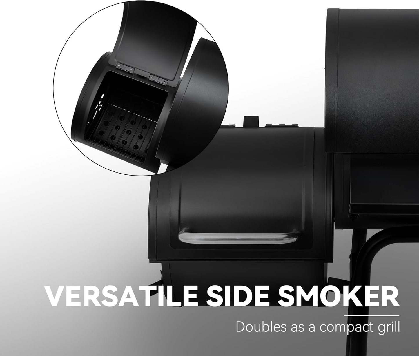 CC1830S BBQ Charcoal Grill and Offset Smoker | 823 Square Inch Cooking Surface, Outdoor for Camping | Black