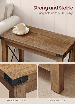 2-Tier End Table with Bottom Shelf - Compact Nightstand for Living Room and Bedroom in Honey Brown Farmhouse Style ULET235K41