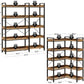 Bookshelf 5 Tier with 4 Hooks, Reversible Corner Bookshelf, 65" Industrial Wooden Bookcase with Open Shelves and Metal Frame for Living Room, Bedroom, Home Office, Rustic Brown