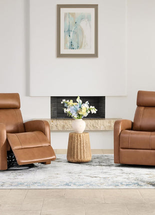 Genuine Leather Electric Power Recliner Chair for Adults, FSC Certified Swivel Glider in Camel Brown for Living Room Use