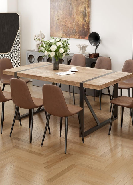 9-Piece Contemporary Dining Set, 71-Inch Rectangular Wooden Table with 8 Upholstered Chairs, Ideal for Kitchen and Dining Room