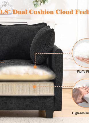 Modern 50" Loveseat Sofa - Cloud Design with 27" Deep Seat and Two Pillows for Small Spaces, Perfect for Apartments, Studios, Offices, Bedrooms, and Living Rooms - Model 8834-BLACK-1