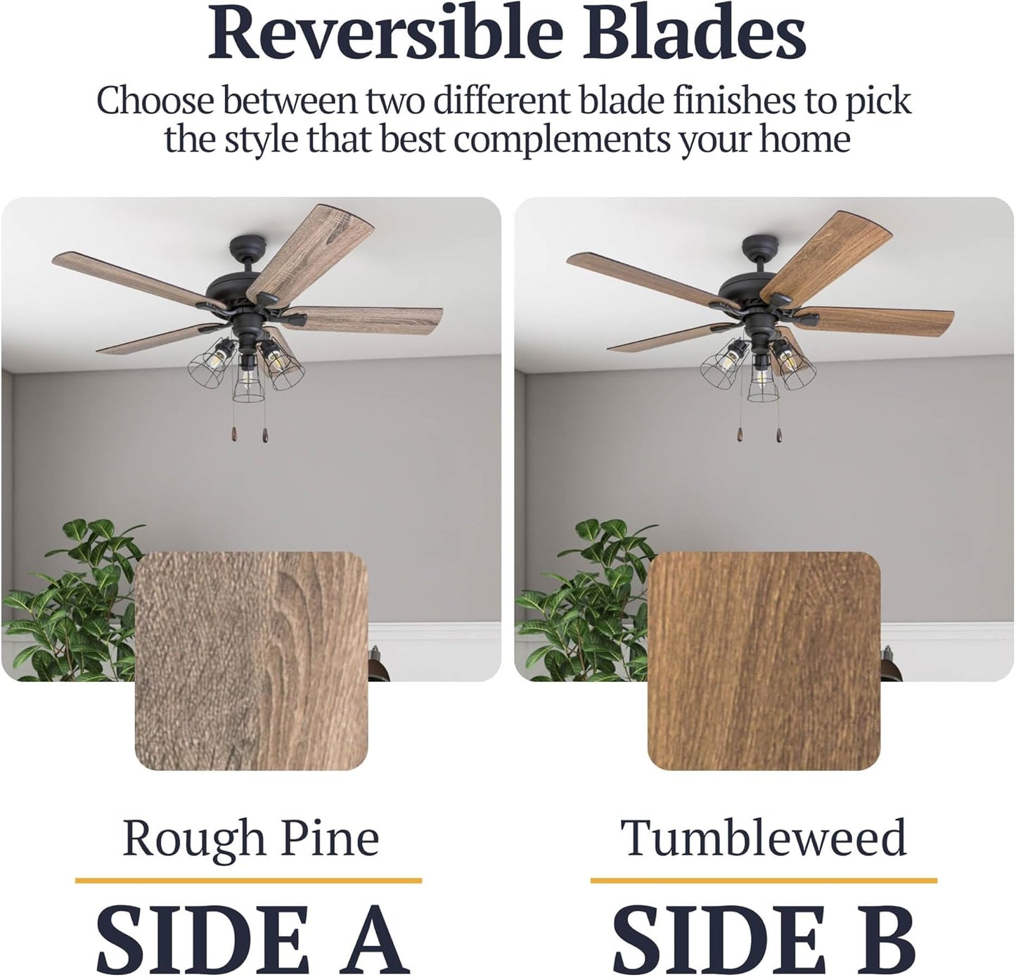 Lincoln Woods, 52 Inch Industrial Style LED Ceiling Fan with Light, Pull Chain, Three Mounting Options, 5 Dual Finish Blades, Reversible Motor - 50581-01 (Bronze)