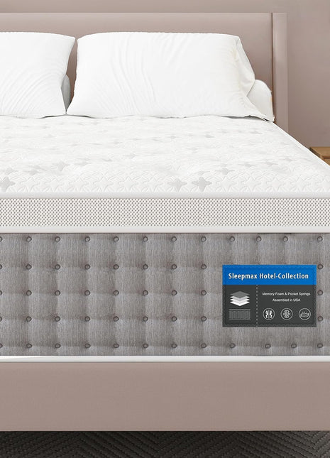 14-Inch Queen Hybrid Mattress - Hotel Collection Featuring Enhanced Lumbar and Hip Support, Cooling Gel Technology, Spine Alignment, CertiPUR-US Certification, Fiberglass-Free Design, and 365-Night Trial