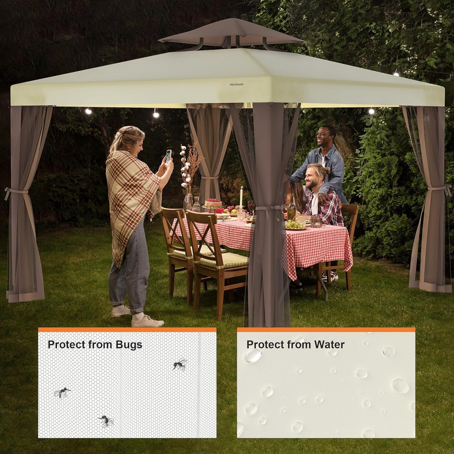 Patio Gazebo Tent Outdoor Canopy Shelter 10'X10' with Removable Netting,100 Square Feet of Shade for Garden, Backyard Deck and Lawns (Beige)