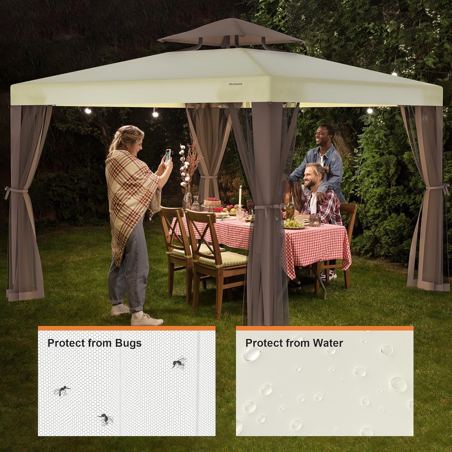 Patio Gazebo Tent Outdoor Canopy Shelter 10'X10' with Removable Netting,100 Square Feet of Shade for Garden, Backyard Deck and Lawns (Beige)