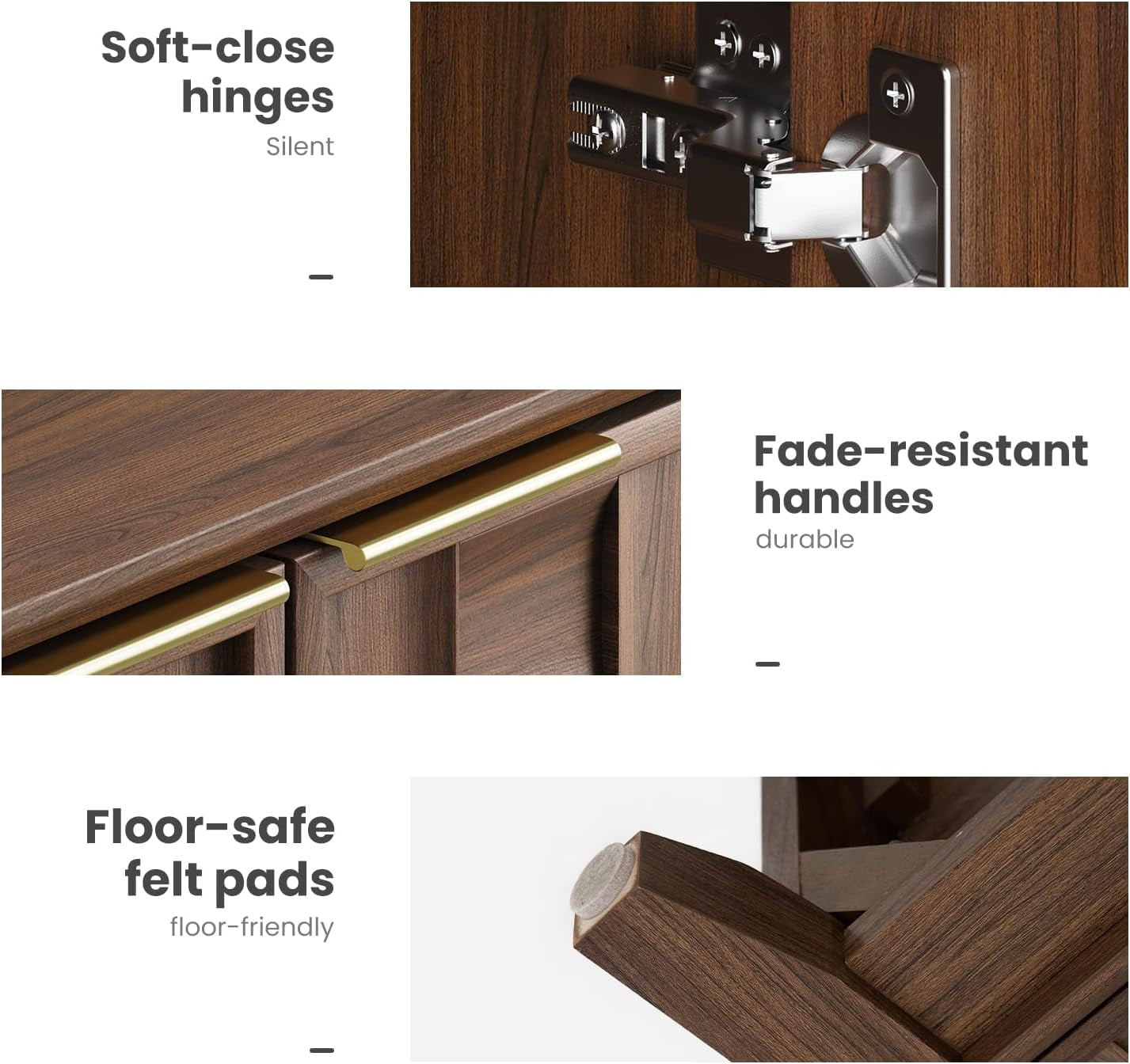 Fluted Sideboard Cabinet with Storage – Solid Wood Buffet for Dining Room, Credenza Console with Adjustable Shelves, Walnut Finish, Mid Century Modern Style,Walnut Black