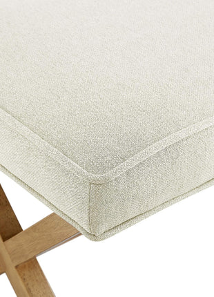 Mid-Century Modern Small Ottoman Foot Rest, Ivory White Polyester Linen, 18"D x 19.8"W x 18.3"H