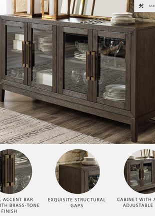 Burkhaus Traditional Dining Room Server with Dual Cabinets in Dark Brown Finish by Signature Design by Ashley