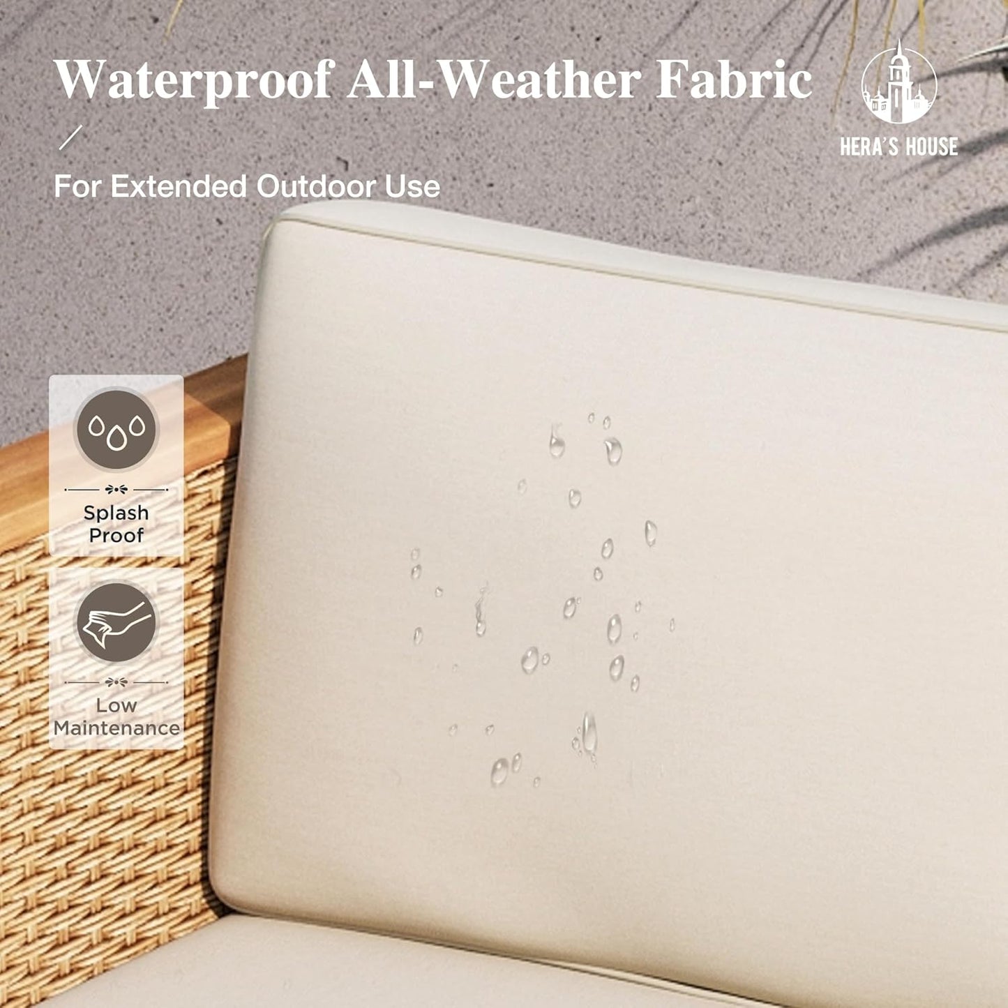 Small Patio Furniture Set, 3 Pieces Wicker Outdoor Sectional Sets,Yellow Rattan Conversation Set with Sofa and Coffee Table for Garden and Backyard, L Shape Boho Balcony Couch Sets