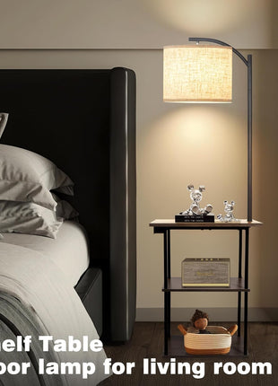Contemporary Floor Lamp with Built-in Charging Station and Shelving, 9W LED Bulb with Adjustable Color Temperatures, Perfect for Bedroom and Living Room