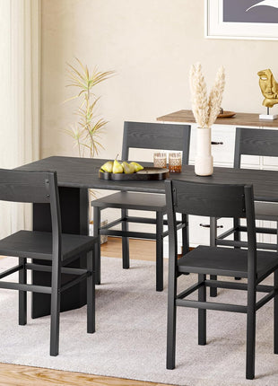 Set of 4 Rustic Wood Dining Chairs with Reinforced Metal Frame and Slat Back in Dark Black, Modern Farmhouse Style for Kitchen and Dining Room