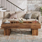 Rustic Coffee Table, Large Wood Living Room Table with Storage, Modern Long Rectangle Led Center Table, Farmhouse Unique Low Wide Tea Table with LED Light for Home Office, 47.24 In, Rustic Brown