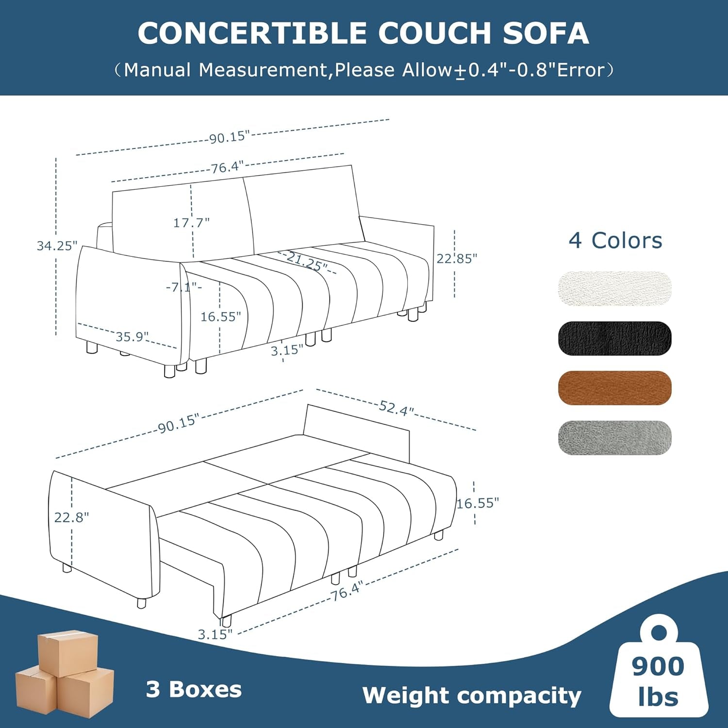 Sleeper Sof Bed Convertible Couch with Storge in Chenille Fbric Loveset for Living Room prtment nd Smll Spces(Crem)