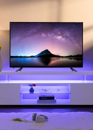 Contemporary White LED TV Stand with Storage for 55-65 Inch Televisions - Living Room Entertainment Center