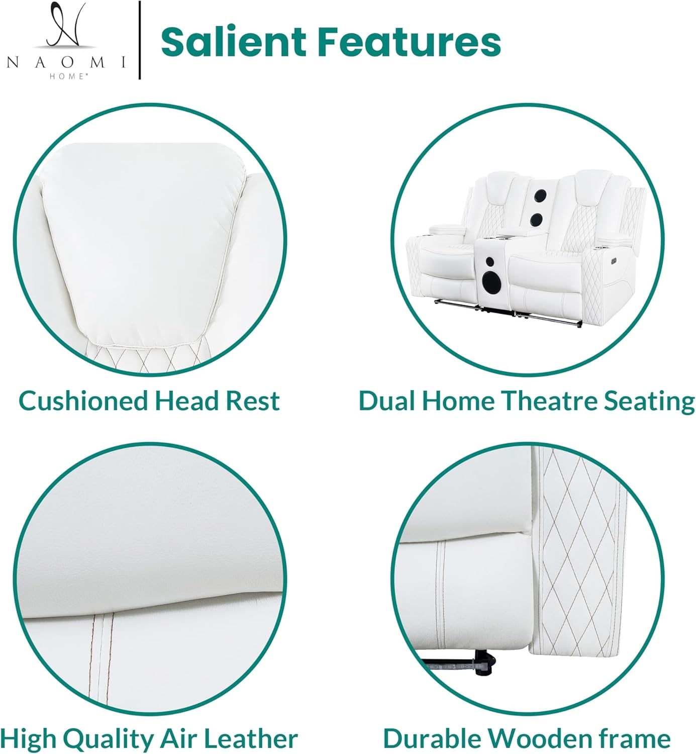 Chicago Deluxe Theater Style Motion Loveseat with LED Lights White/Air Leather