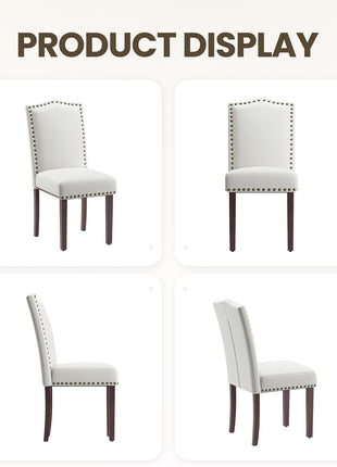 Set of 6 Upholstered Parsons Dining Chairs with High-Density Cushions, Solid Wood Legs, and Nailhead Trim in Beige - Ideal for Dining Room, Kitchen, and Living Room
