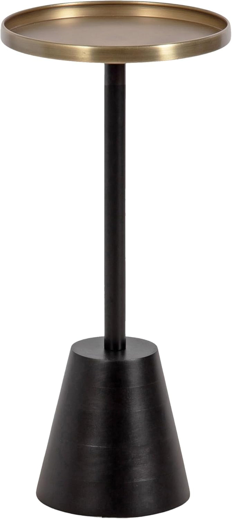 Tira Elegant round Drink Table, 10 X 22, Antique Brass and Black, Vintage Glam Circle Martini Table for Use as a Small Bedroom Nightstand or Living Room Plant Stand Option