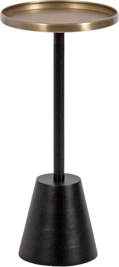 Tira Elegant round Drink Table, 10 X 22, Antique Brass and Black, Vintage Glam Circle Martini Table for Use as a Small Bedroom Nightstand or Living Room Plant Stand Option