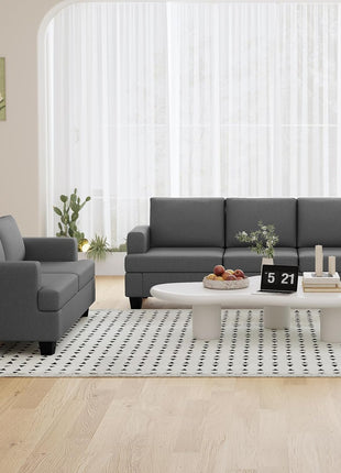 Contemporary Dark Grey 3-Seater Couch and Loveseat Set for Living Rooms, Deep Seat Sectional Sofa and Loveseat Combination